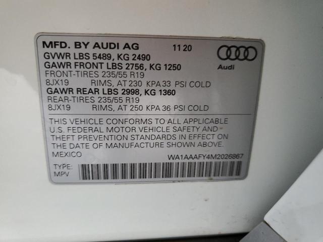 2021 Audi Q5 Premium VIN: WA1AAAFY4M2026867 Lot: 51640484