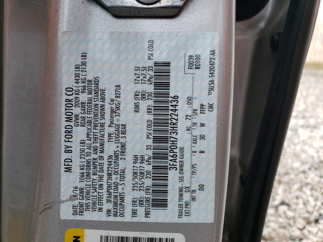 3FA6P0H73HR224436 2017 Ford Fusion Se