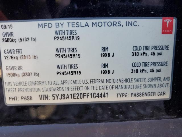 2015 Tesla Model S VIN: 5YJSA1E20FF104441 Lot: 53676004