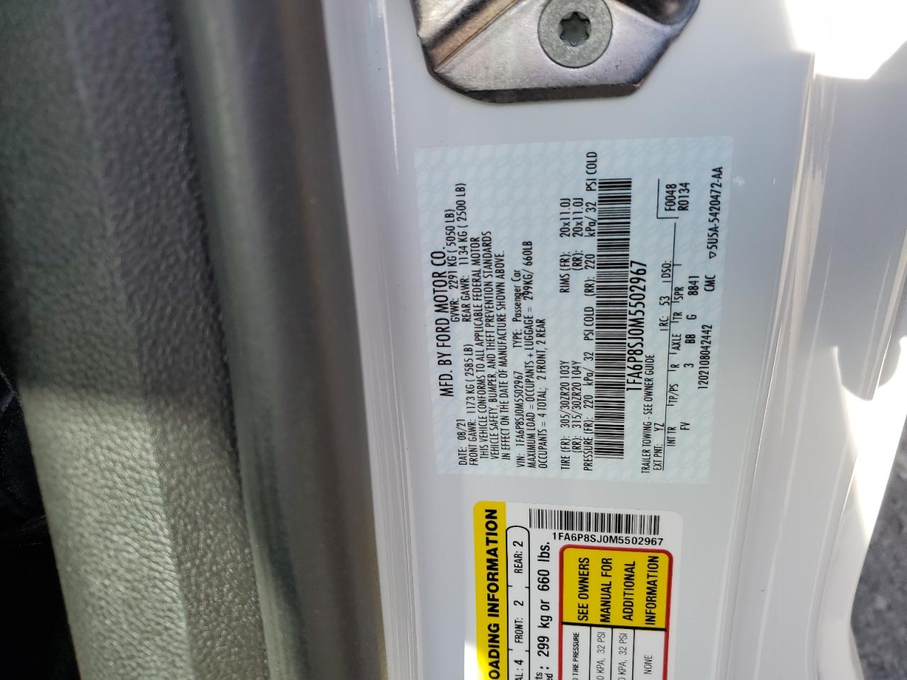 1FA6P8SJ0M5502967 2021 Ford Mustang Shelby Gt500