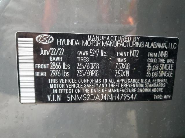 2022 Hyundai Santa Fe Sel VIN: 5NMS2DAJ4NH479547 Lot: 49492224