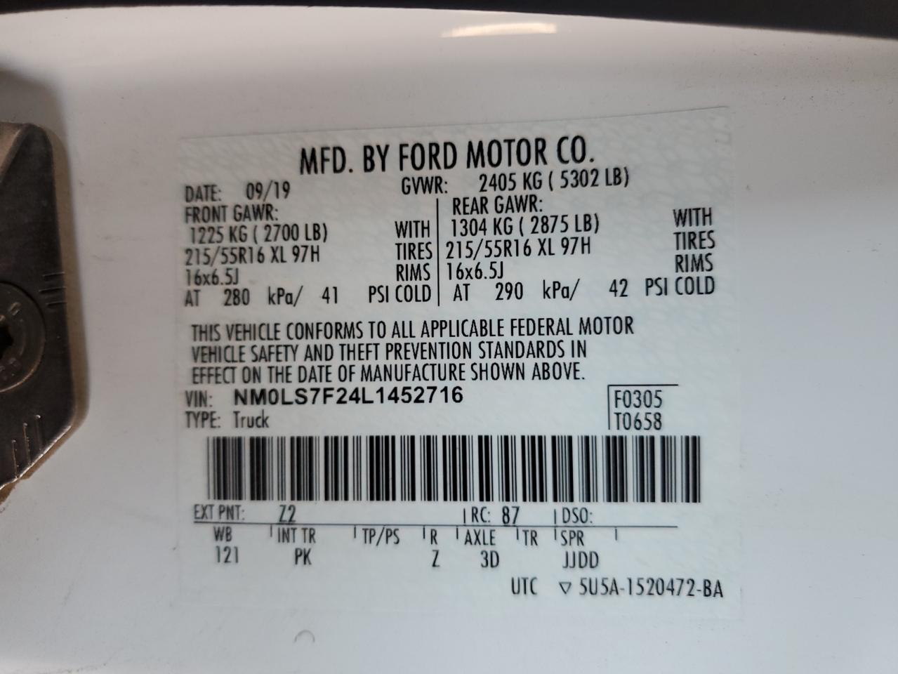 NM0LS7F24L1452716 2020 Ford Transit Connect Xlt