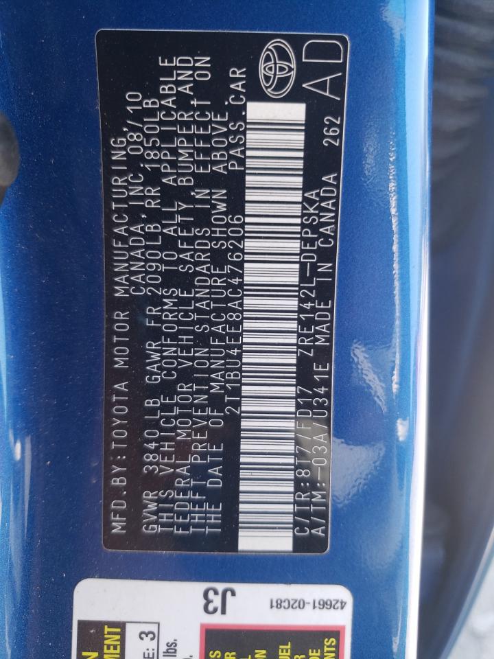 2T1BU4EE8AC476206 2010 Toyota Corolla Base