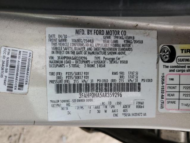 2010 Ford Fusion Se VIN: 3FAHP0HA5AR359296 Lot: 52453144