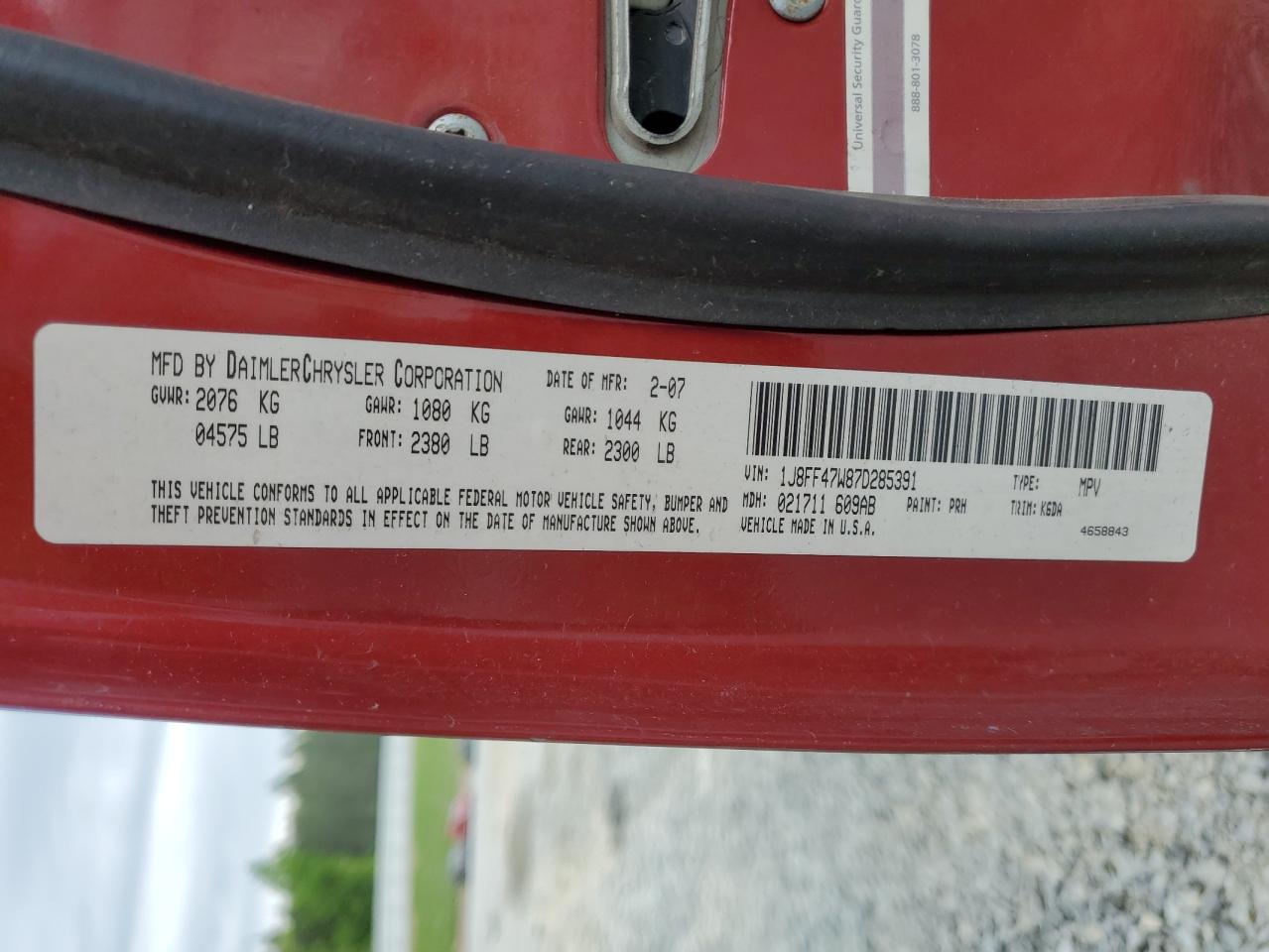 1J8FF47W87D285391 2007 Jeep Compass