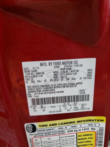 2013 Ford F150 Supercrew VIN: 1FTFW1EF9DKE18398 Lot: 49760894