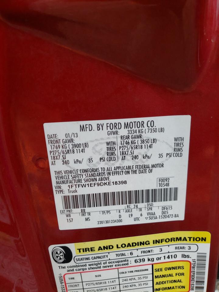 1FTFW1EF9DKE18398 2013 Ford F150 Supercrew