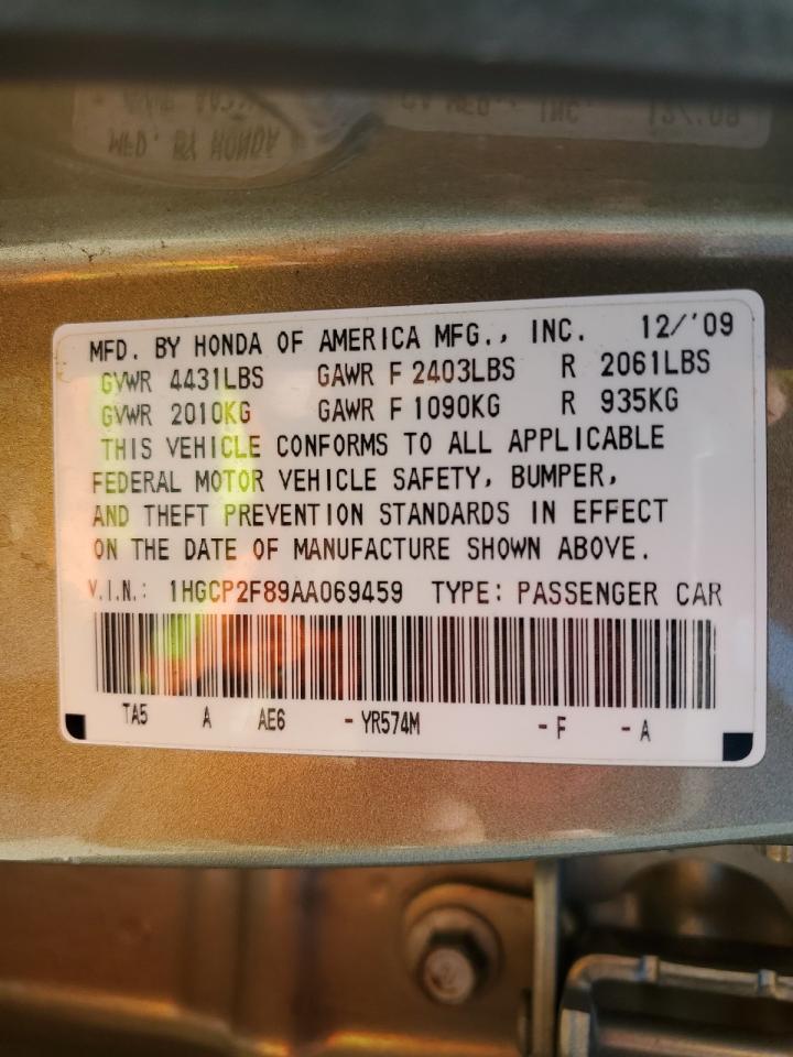 1HGCP2F89AA069459 2010 Honda Accord Exl