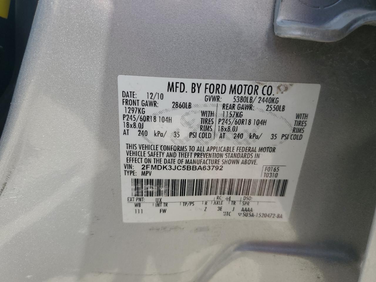 2FMDK3JC5BBA63792 2011 Ford Edge Sel