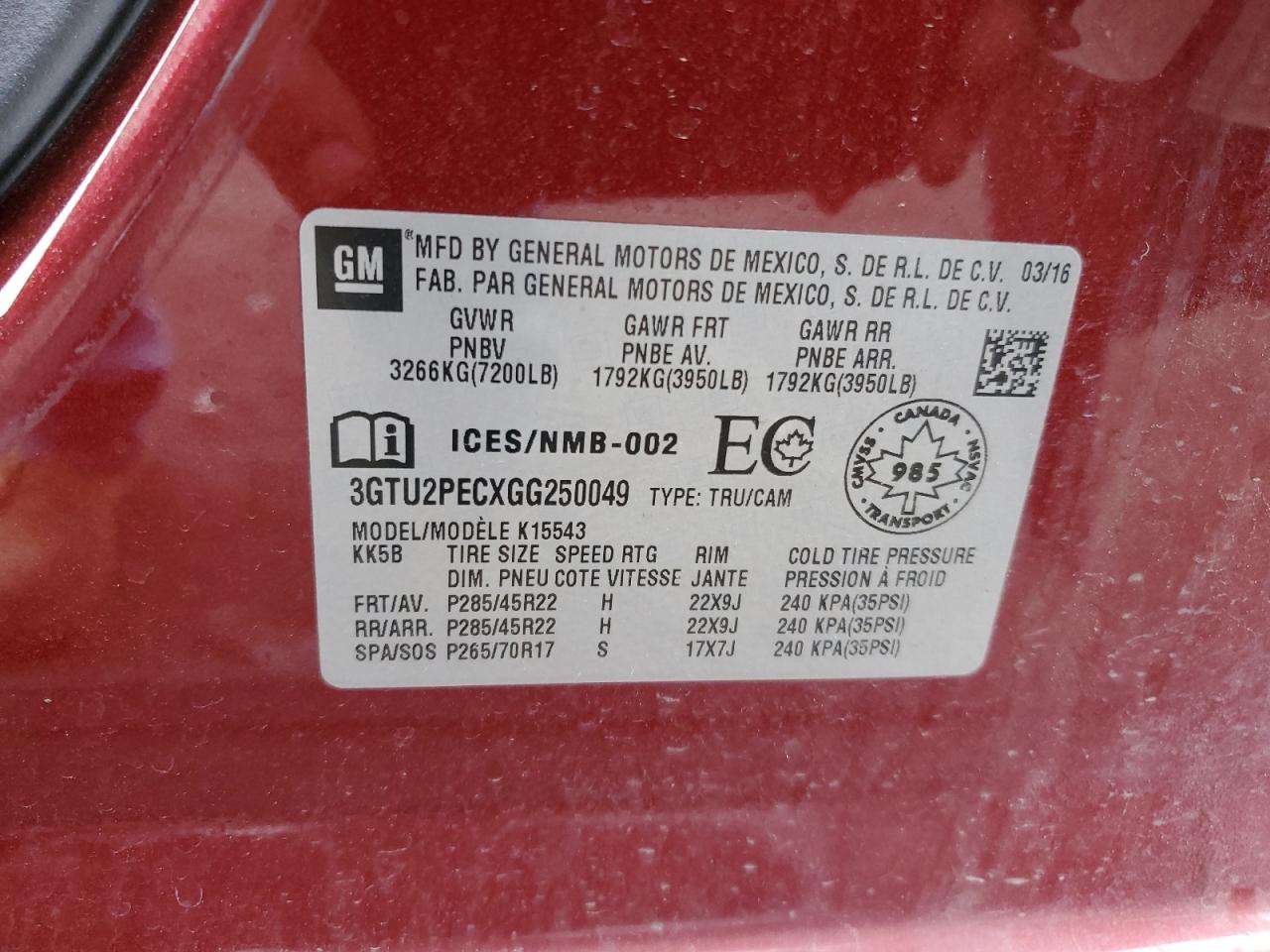 3GTU2PECXGG250049 2016 GMC Sierra K1500 Denali