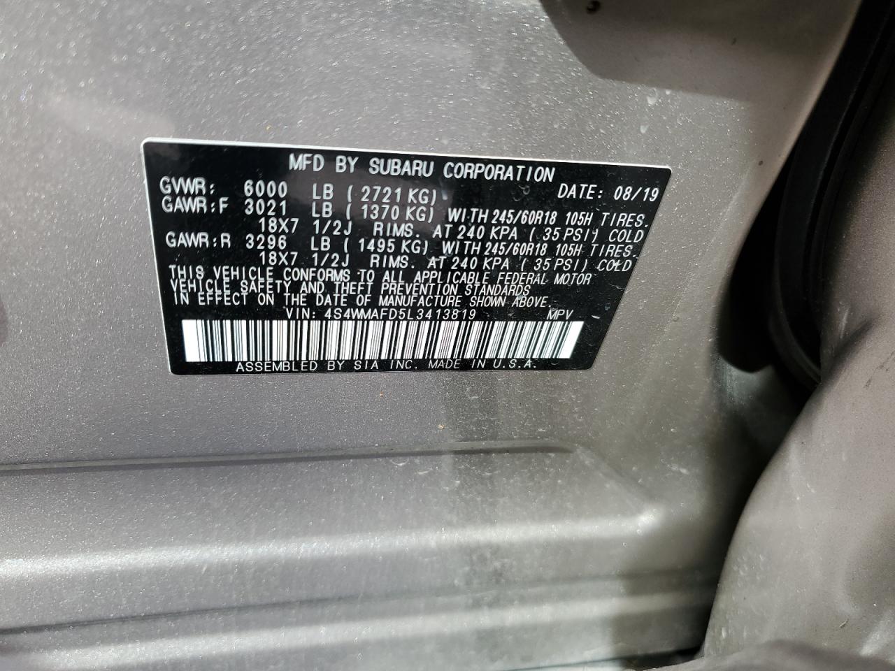 4S4WMAFD5L3413819 2020 Subaru Ascent Premium