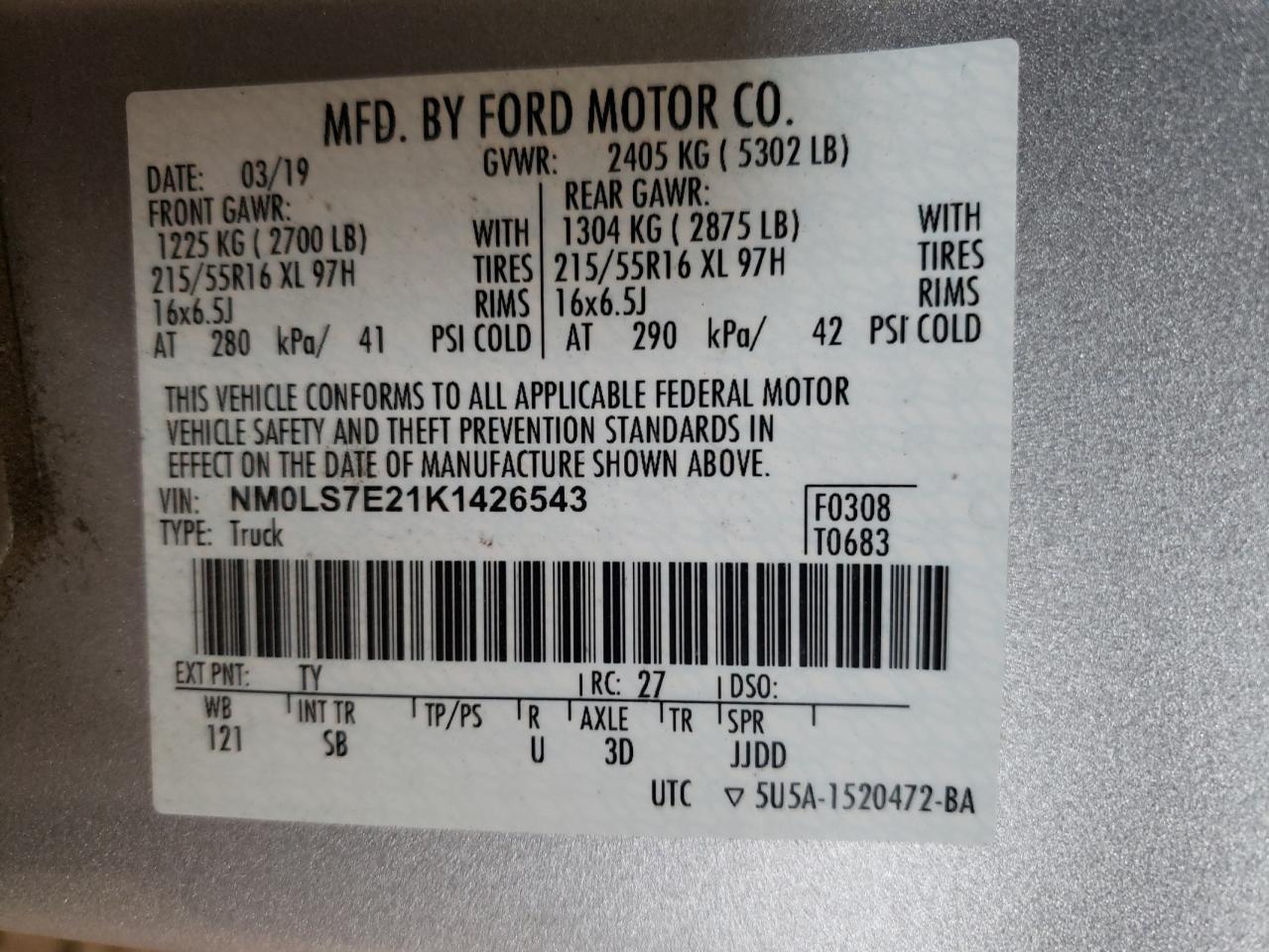 NM0LS7E21K1426543 2019 Ford Transit Connect Xl