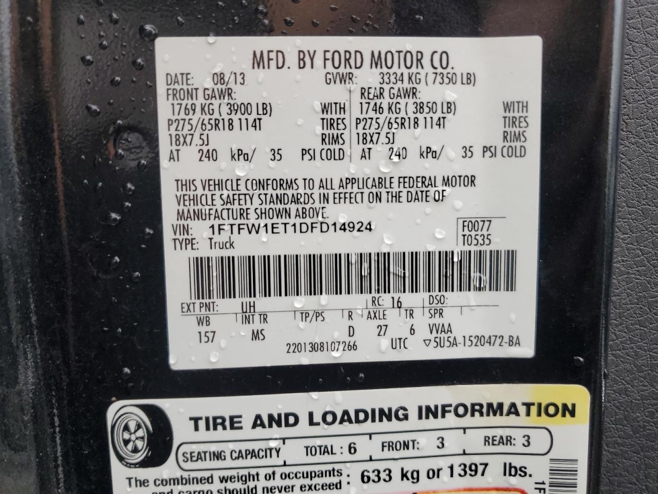 2013 Ford F150 Supercrew vin: 1FTFW1ET1DFD14924