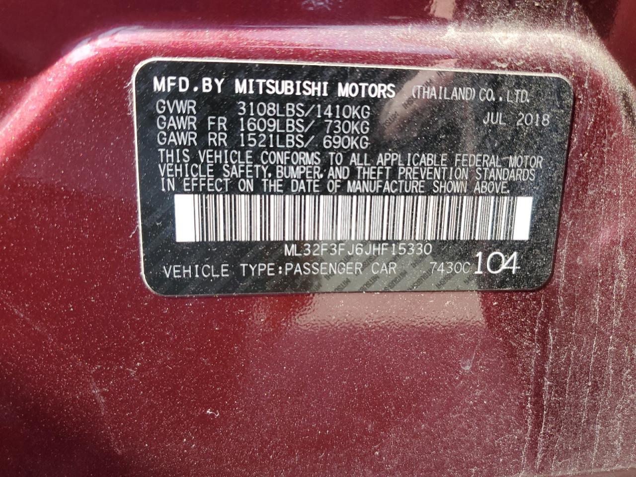 ML32F3FJ6JHF15330 2018 Mitsubishi Mirage G4 Es