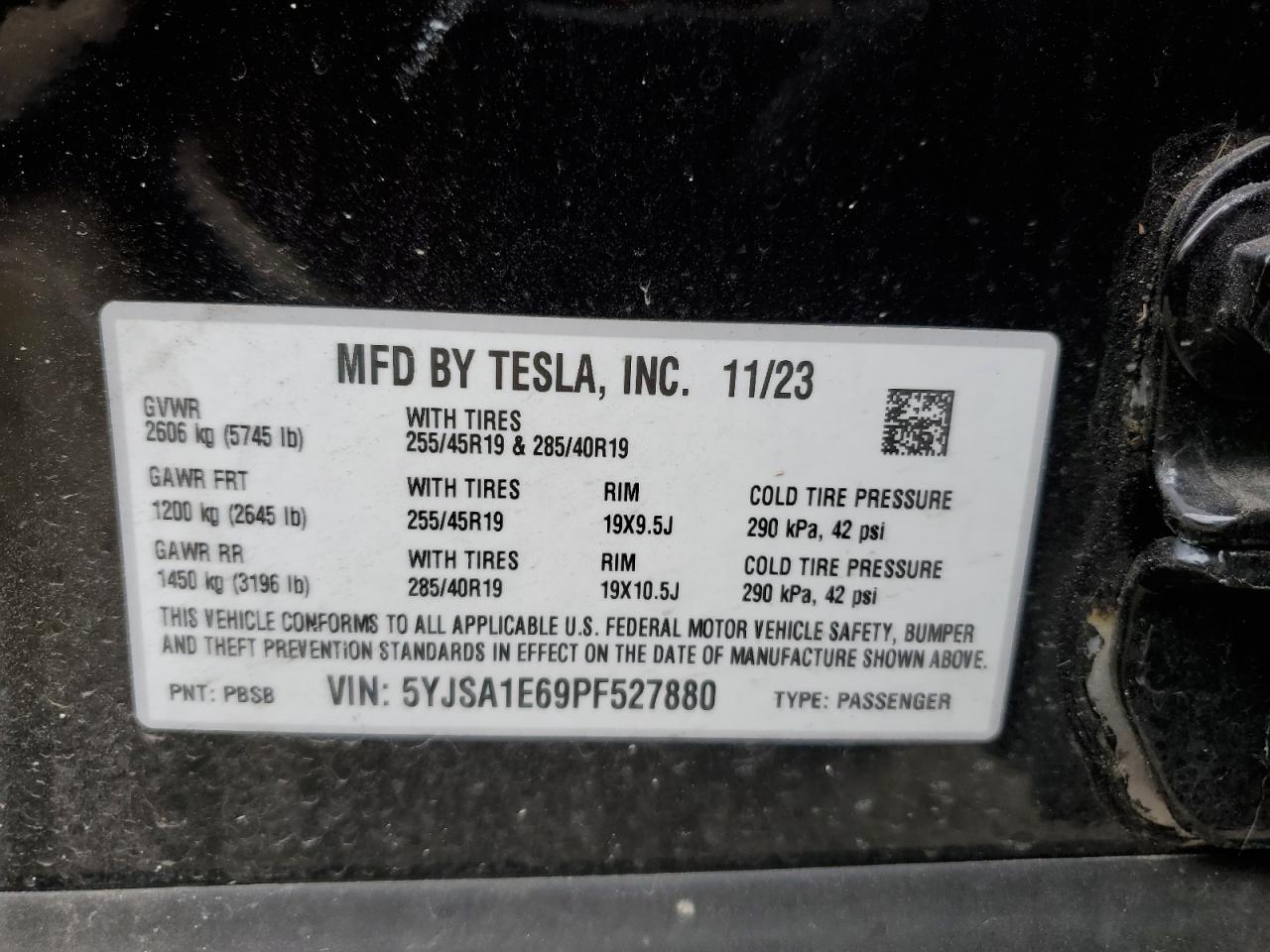 5YJSA1E69PF527880 2023 Tesla Model S