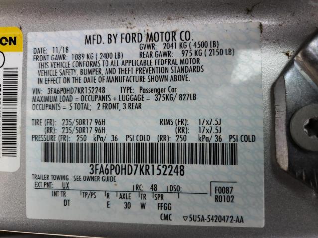 VIN 3FA6P0HD7KR152248 2019 Ford Fusion, SE no.12