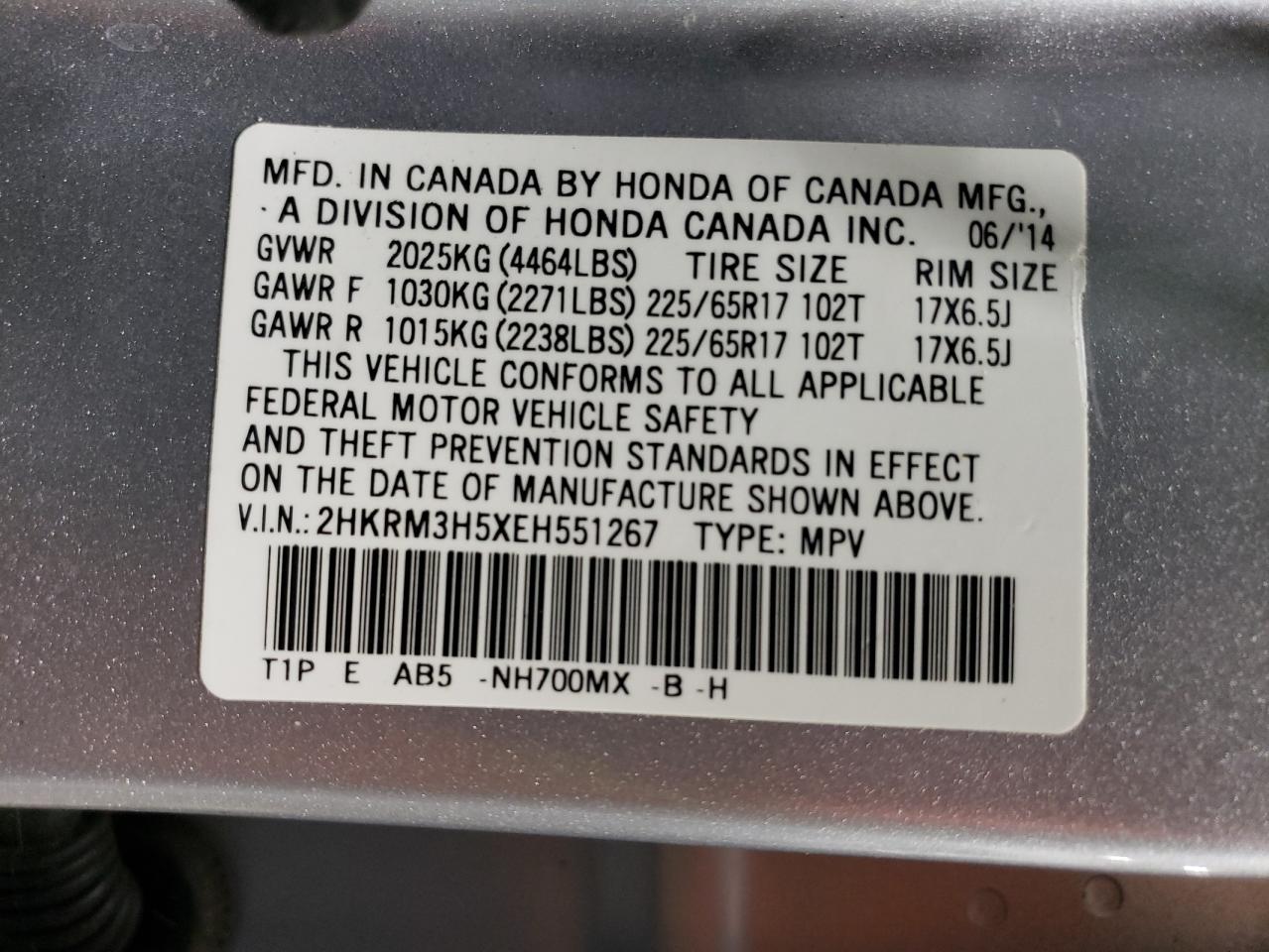 2HKRM3H5XEH551267 2014 Honda Cr-V Ex