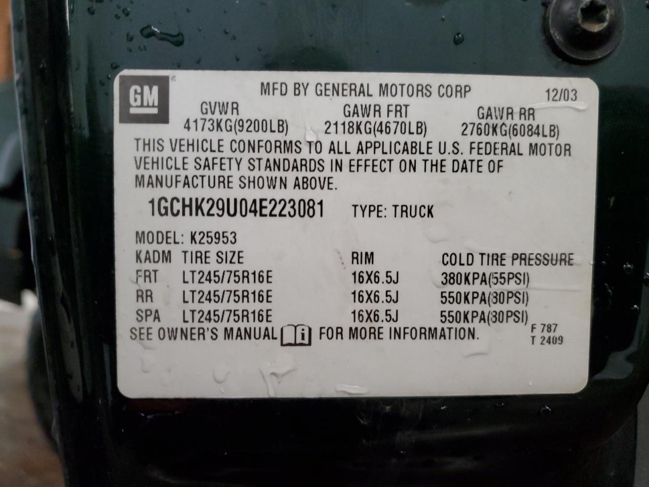 1GCHK29U04E223081 2004 Chevrolet Silverado K2500 Heavy Duty