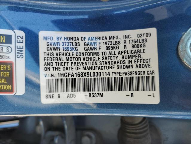 2009 Honda Civic Ex VIN: 1HGFA168X9L030114 Lot: 50029804