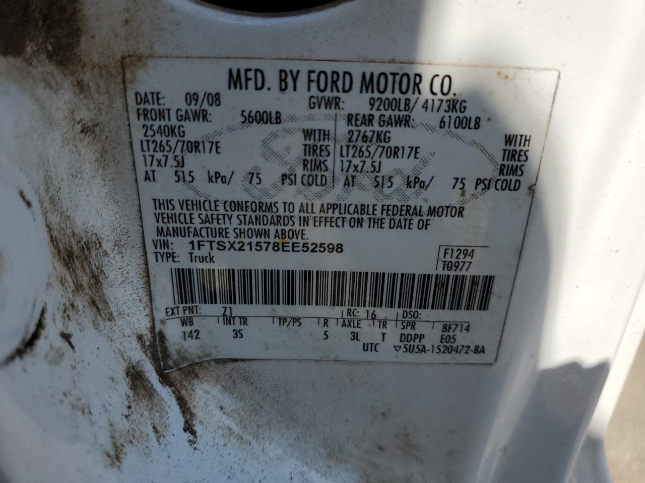 1FTSX21578EE52598 2008 Ford F250 Super Duty