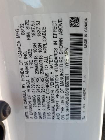 2HKRW2H86NH667001 Honda CRV CR-V EXL 12