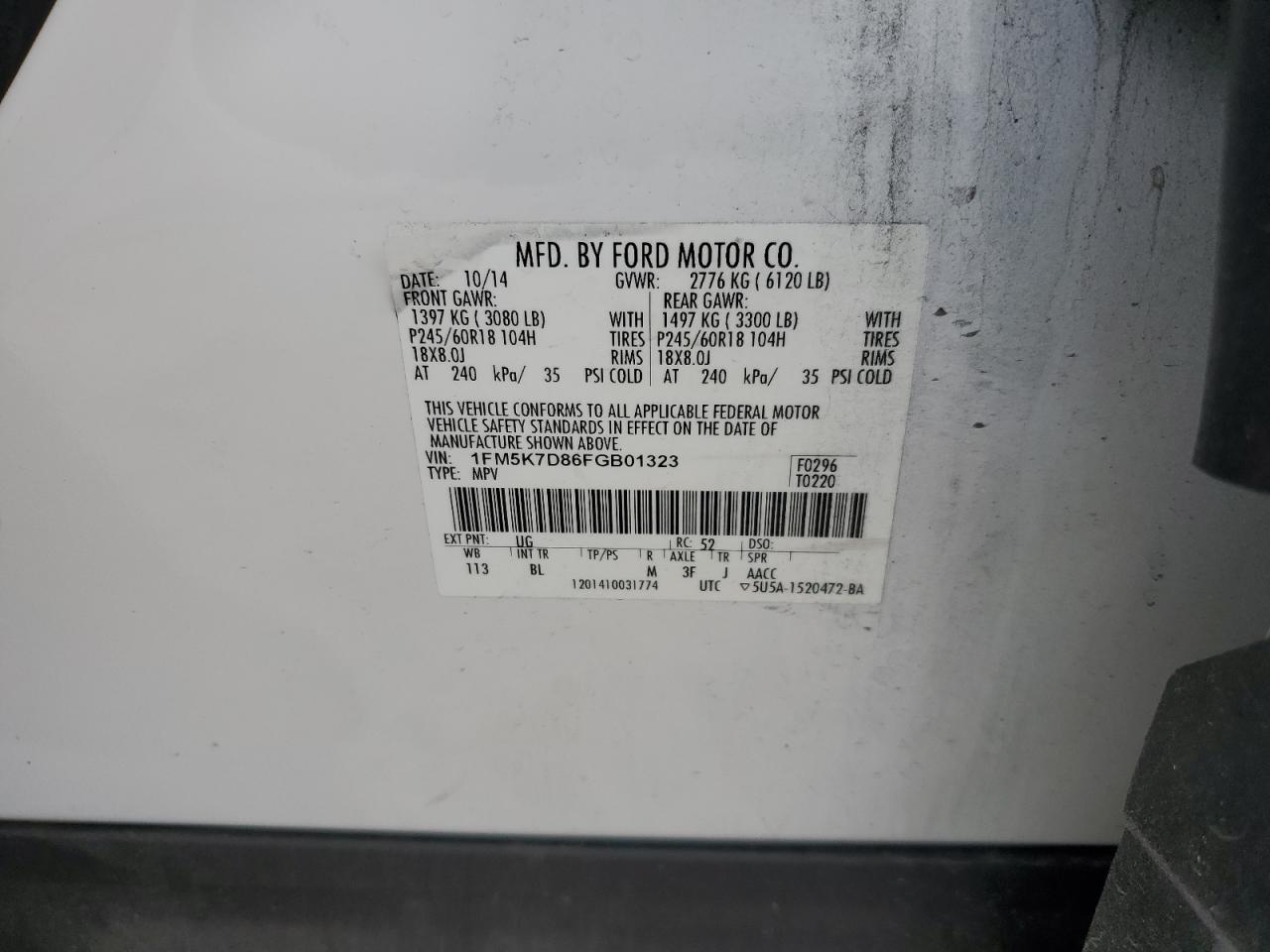 1FM5K7D86FGB01323 2015 Ford Explorer Xlt