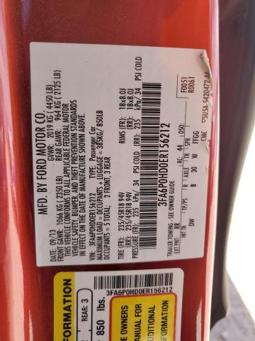 2014 Ford Fusion Se VIN: 3FA6P0HD0ER156212 Lot: 50987694