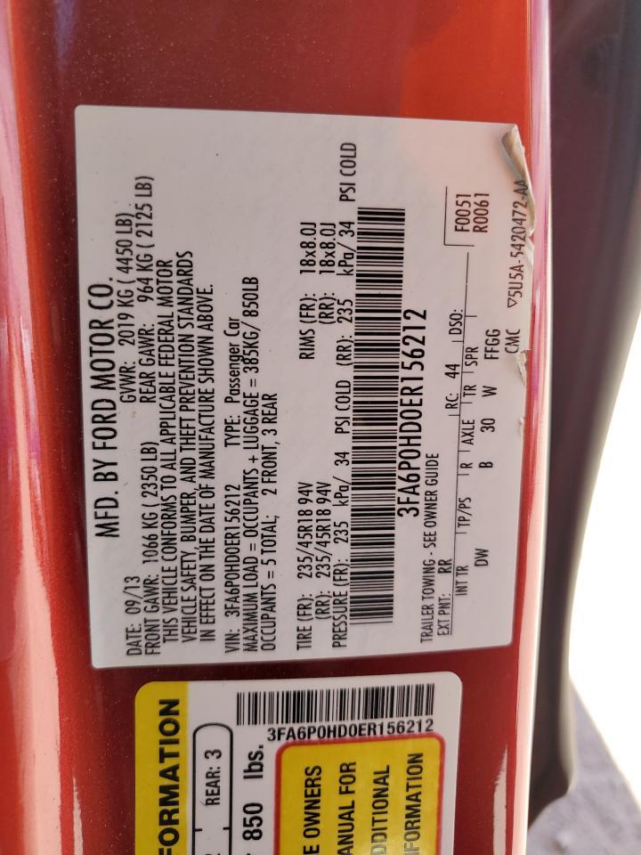 3FA6P0HD0ER156212 2014 Ford Fusion Se