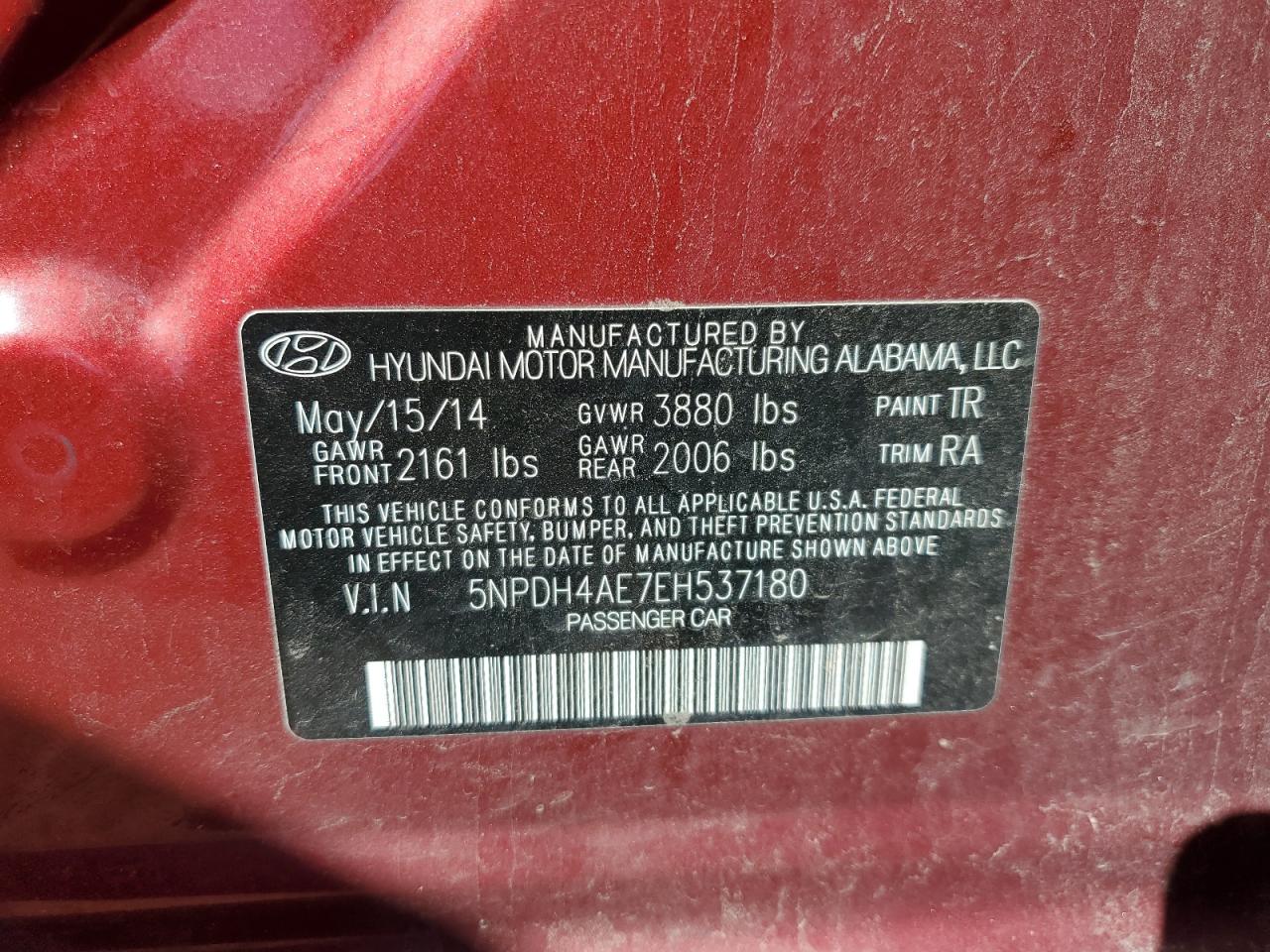 5NPDH4AE7EH537180 2014 Hyundai Elantra Se