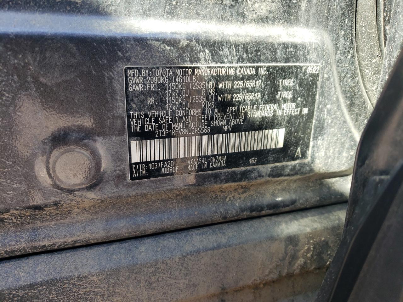 2T3P1RFV8NC285568 2022 Toyota Rav4 Xle