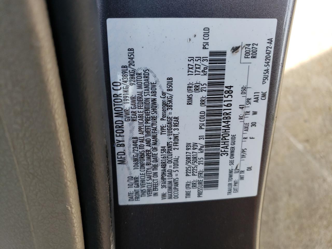 3FAHP0HA4BR161584 2011 Ford Fusion Se