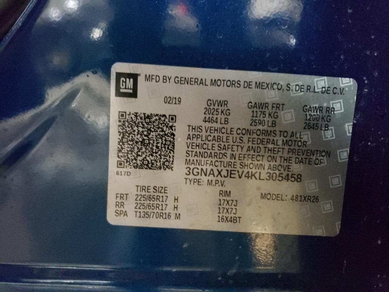 3GNAXJEV4KL305458 2019 Chevrolet Equinox Lt