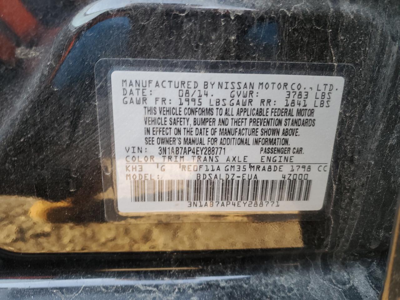 3N1AB7AP4EY288771 2014 Nissan Sentra S