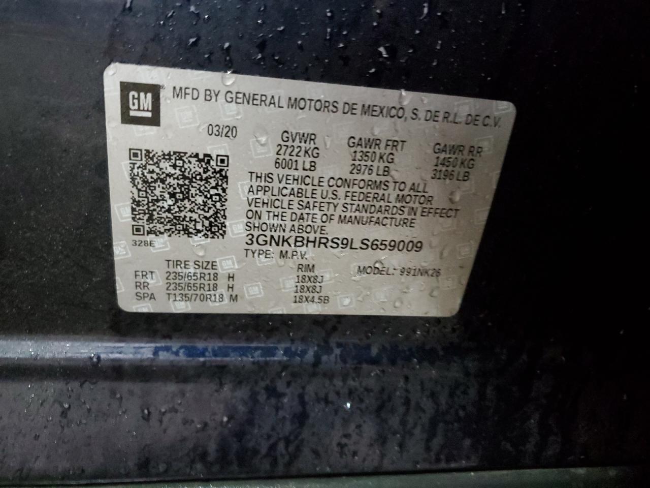 3GNKBHRS9LS659009 2020 Chevrolet Blazer 2Lt