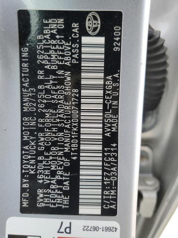 2013 Toyota Camry Hybrid VIN: 4T1BD1FKXDU071728 Lot: 51217454