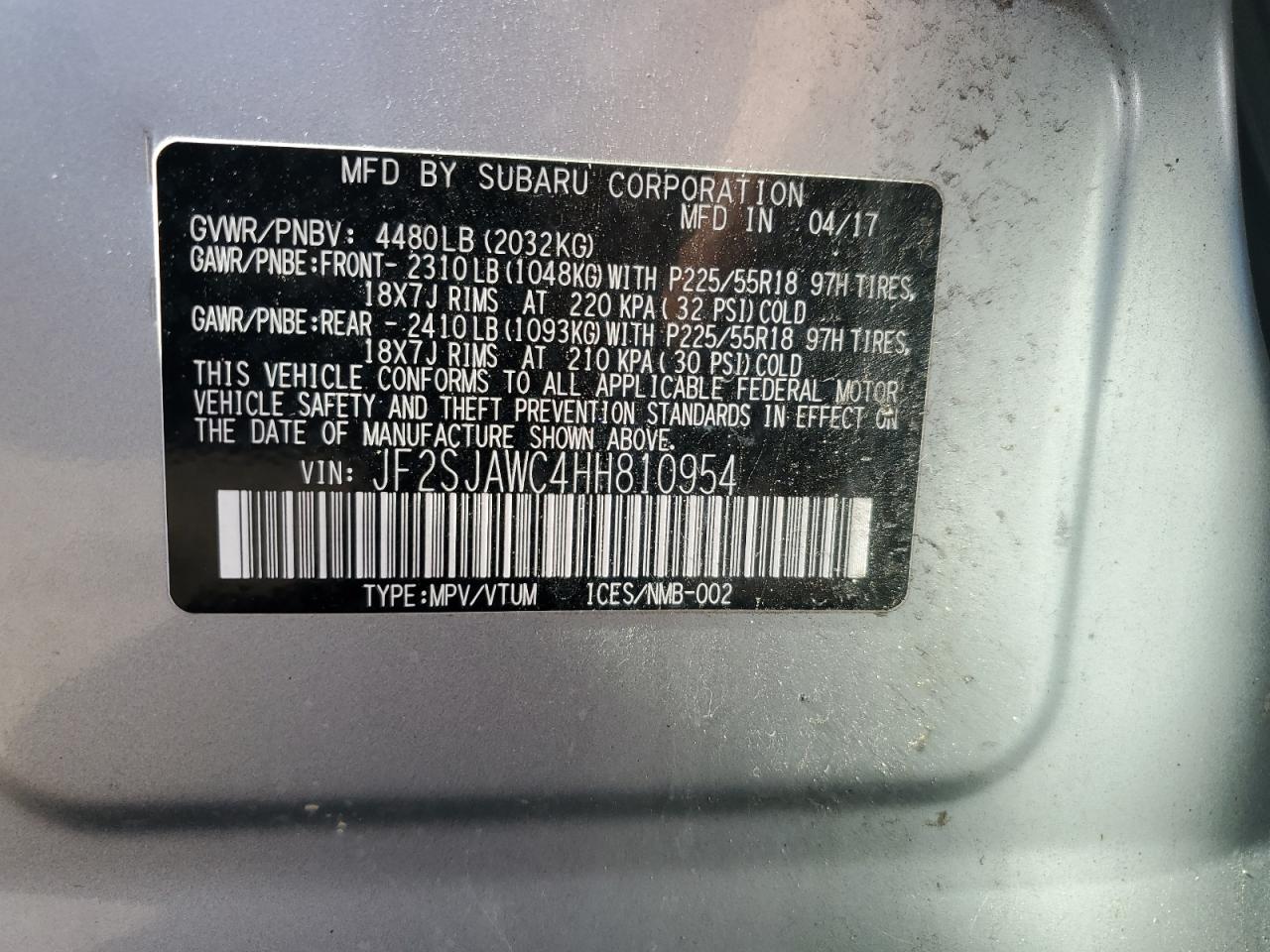 JF2SJAWC4HH810954 2017 Subaru Forester 2.5I Touring