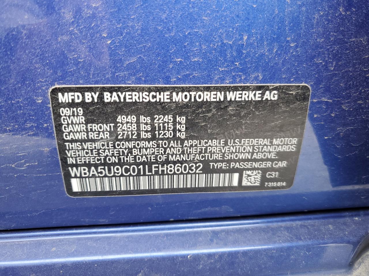 WBA5U9C01LFH86032 2020 BMW M340Xi