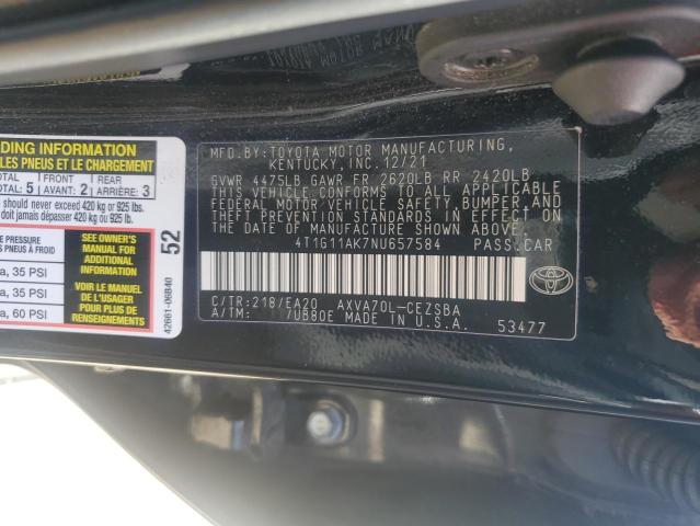 VIN 4T1G11AK7NU657584 2022 Toyota Camry, SE no.12