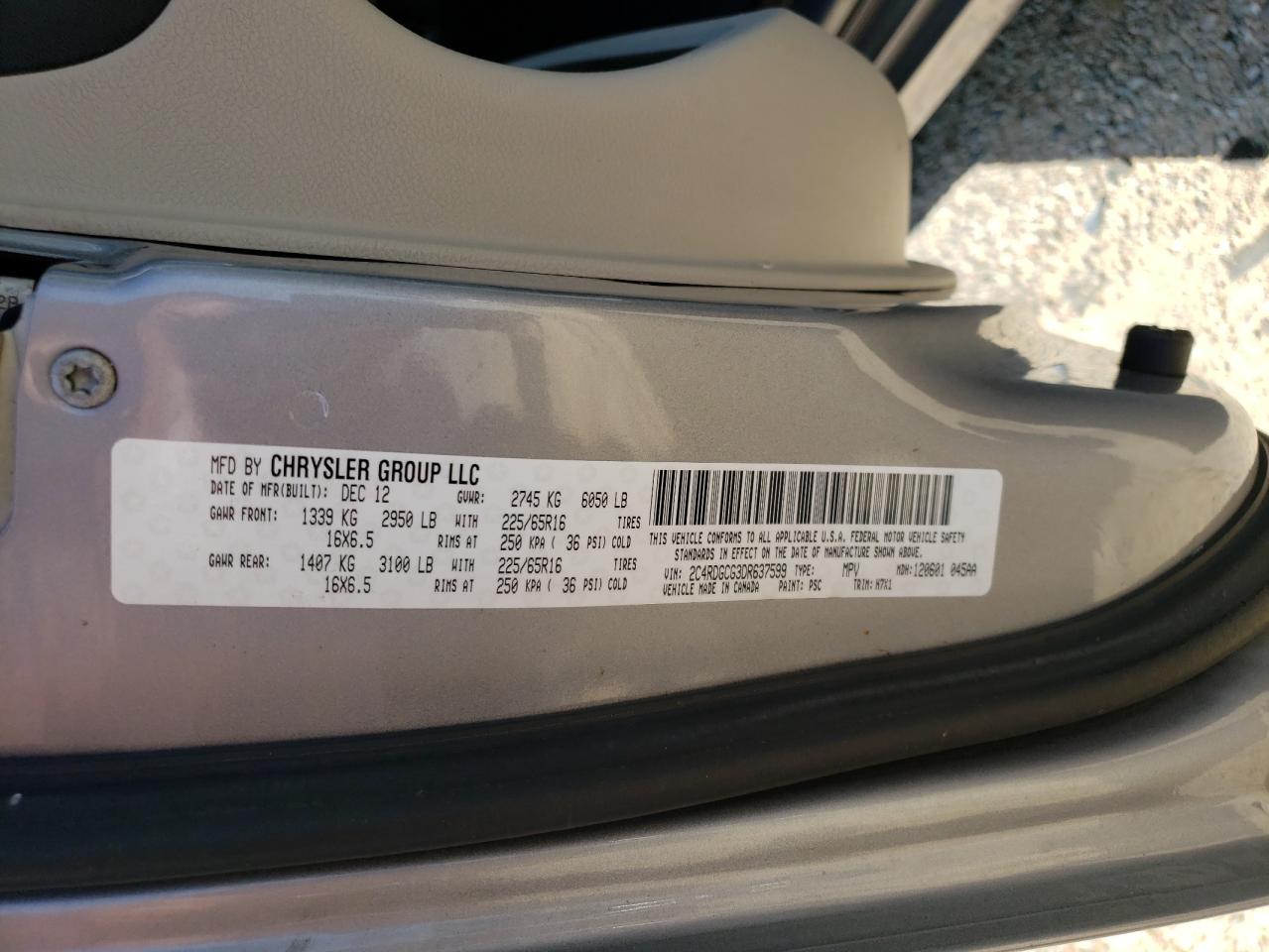 2C4RDGCG3DR637599 2013 Dodge Grand Caravan Sxt