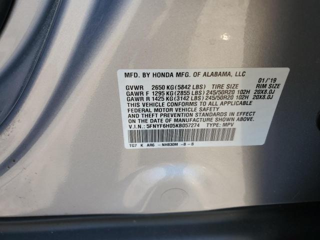 2019 Honda Pilot Elite VIN: 5FNYF6H05KB057274 Lot: 49892464