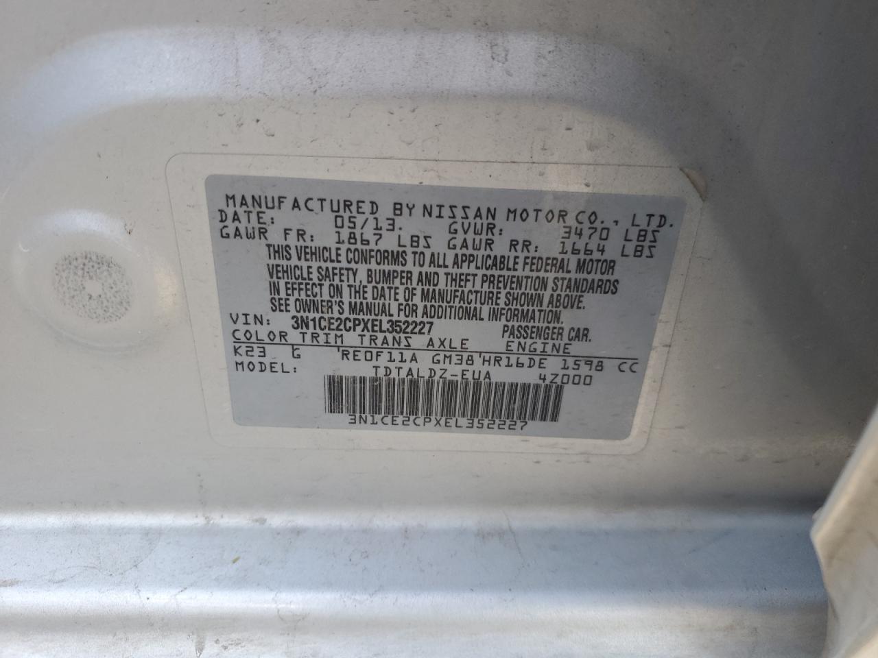 3N1CE2CPXEL352227 2014 Nissan Versa Note S