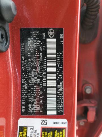 VIN 4T1B11HK1KU223625 2019 Toyota Camry, L no.12