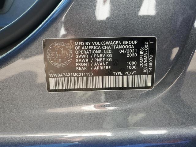 2021 VOLKSWAGEN PASSAT HIG 1VWBA7A31MC011193