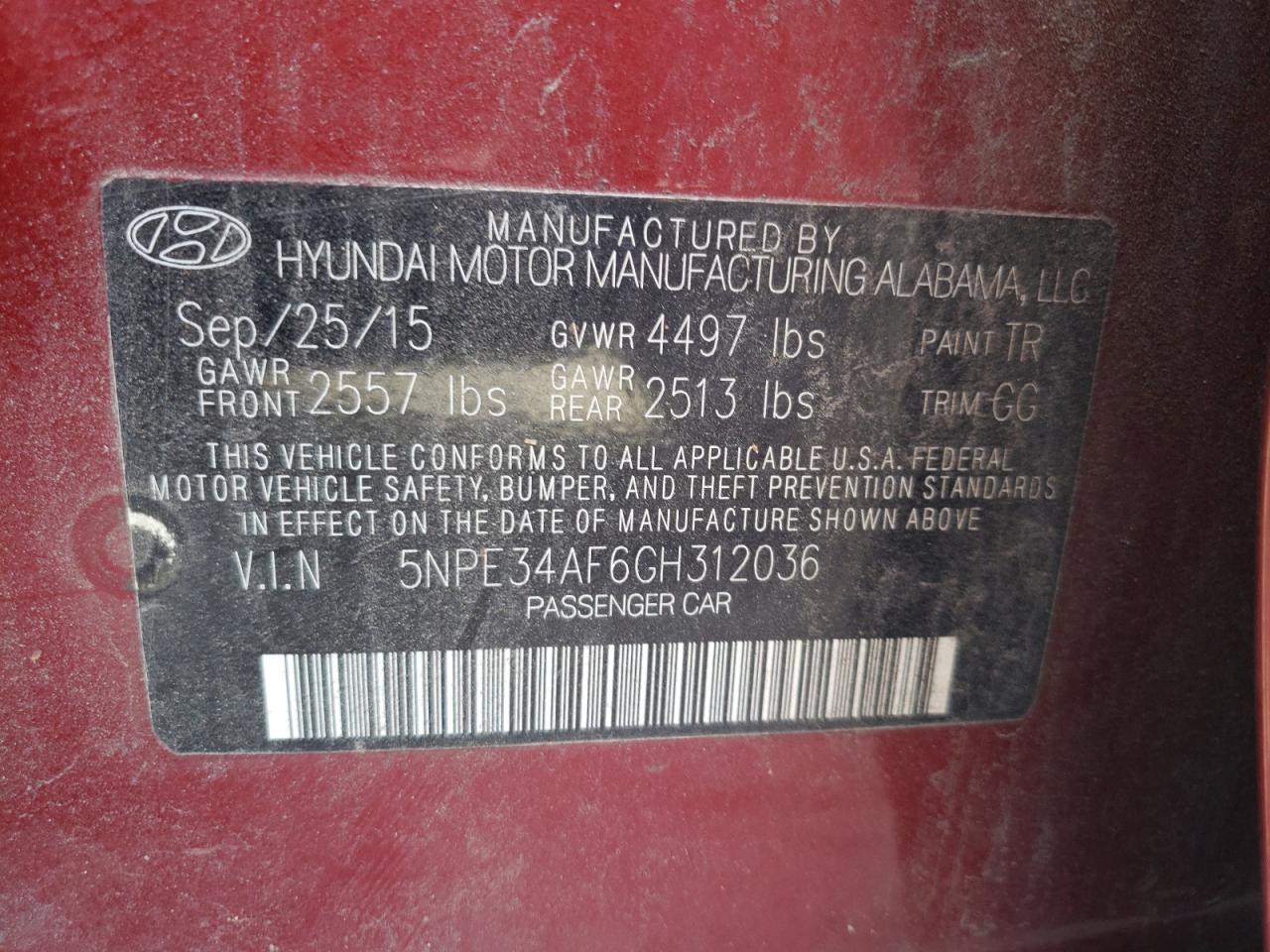 5NPE34AF6GH312036 2016 Hyundai Sonata Sport