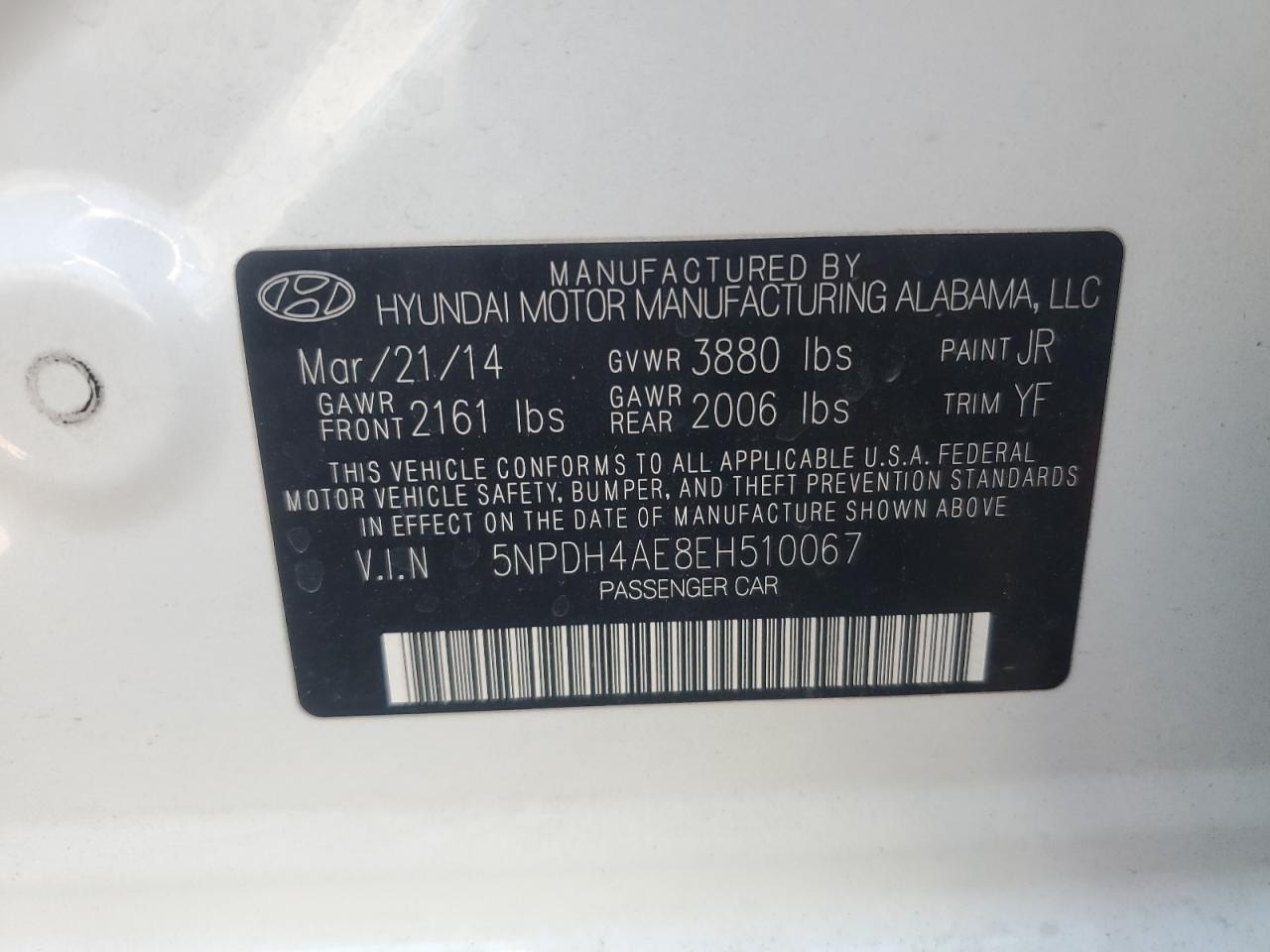 5NPDH4AE8EH510067 2014 Hyundai Elantra Se