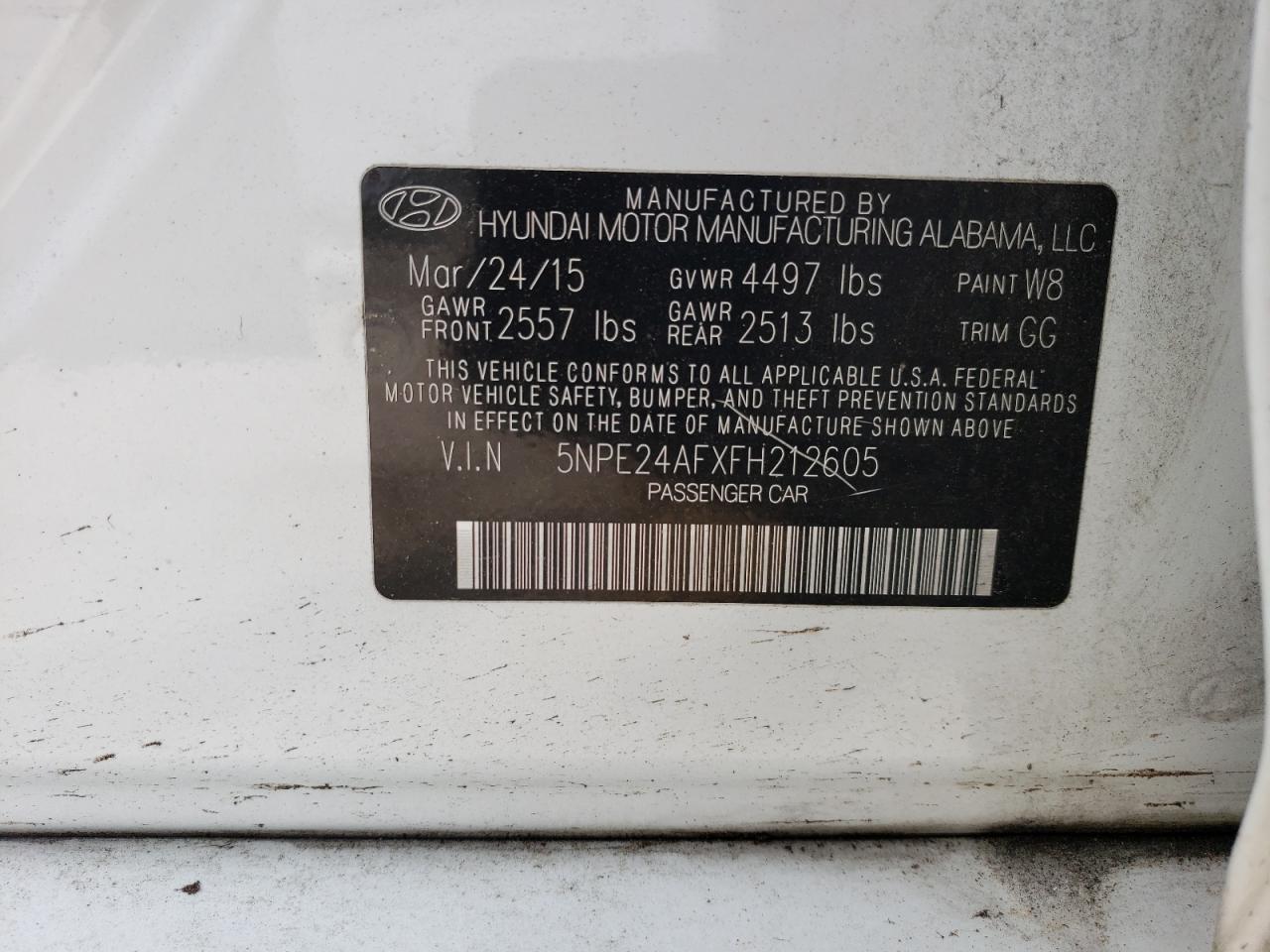 5NPE24AFXFH212605 2015 Hyundai Sonata Se