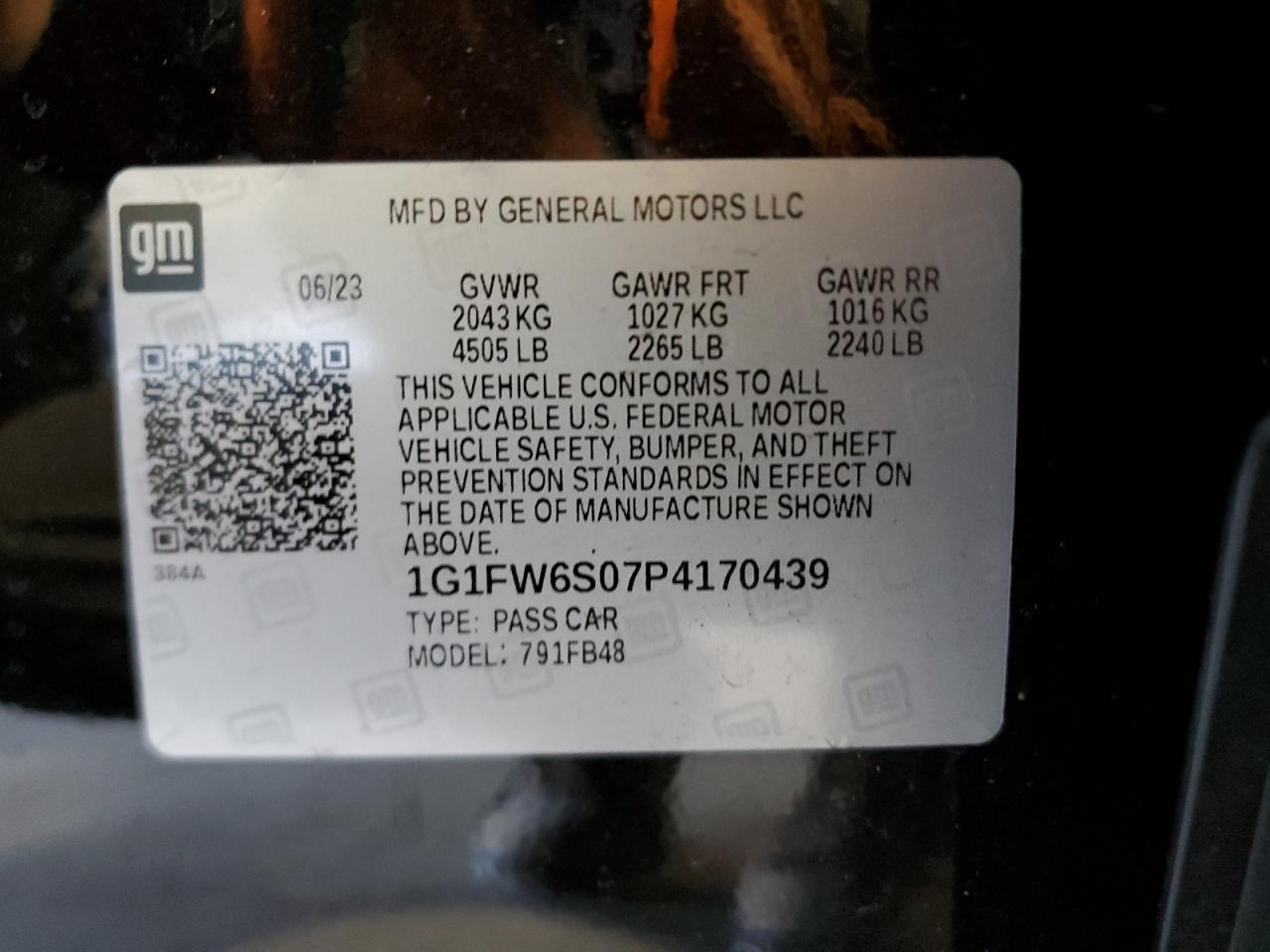 1G1FW6S07P4170439 2023 Chevrolet Bolt Ev 1Lt