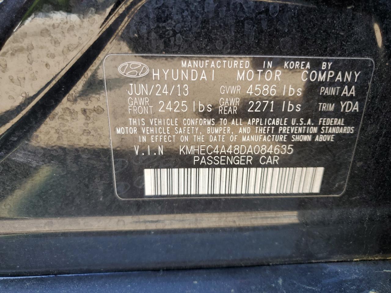 KMHEC4A48DA084635 2013 Hyundai Sonata Hybrid