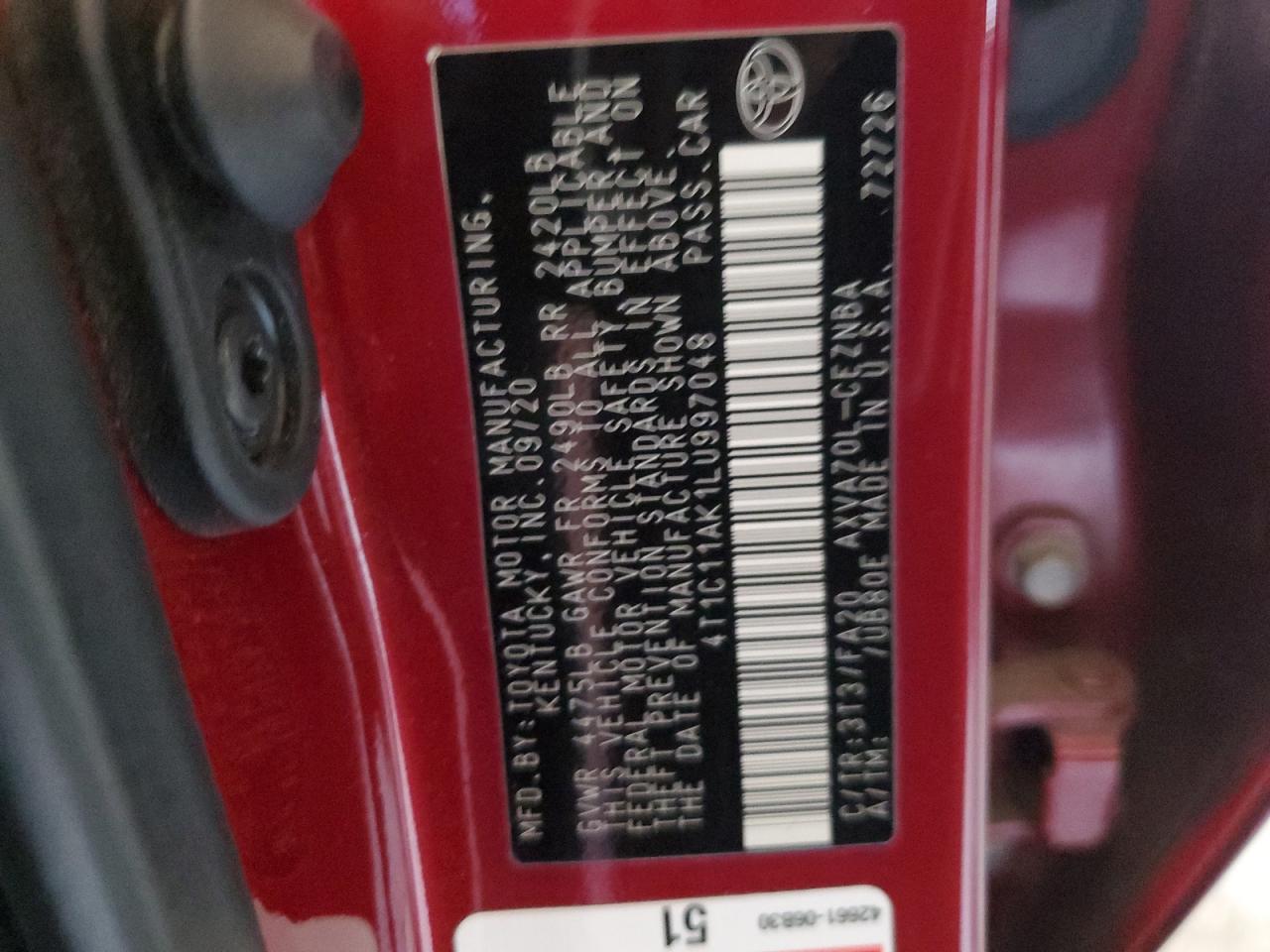 4T1C11AK1LU997048 2020 Toyota Camry Le