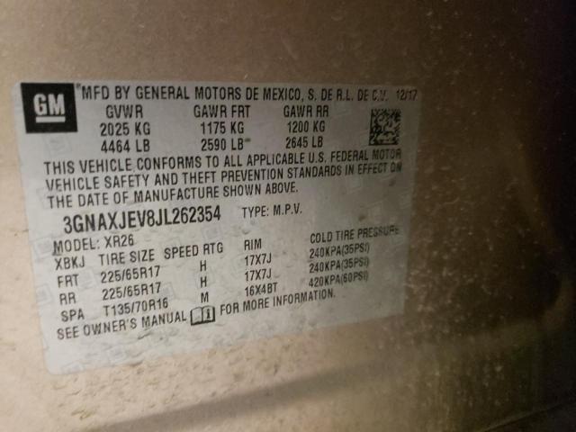 2018 Chevrolet Equinox Lt VIN: 3GNAXJEV8JL262354 Lot: 39247712